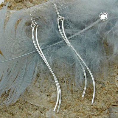 Durchzieher Ohrring Ohrhänger 60mm doppelte Welle glänzend Silber 925