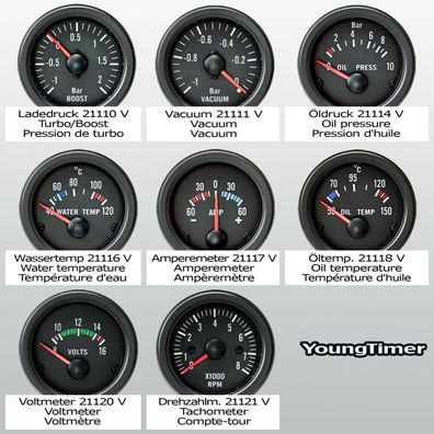 3x, Set Jom Youngtimer Zusatzinstrument Wassertemperatur, Öltemperatur, Turbo 52mm