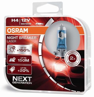 Osram H4 Night Breaker Laser 150% Glühbirnen Leuchtmittel, 55Watt Xenon Look