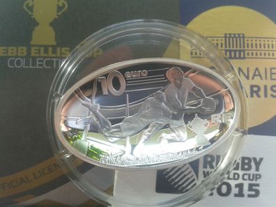 Original 10 euro 2015 PP (proof, BE) Frankreich 22,2g Silber Rugby Weltmeisterschaft