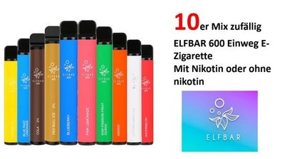 ELFBAR 600 - 10x E-Shisha MIX (zufällig), 20mg/ ml Nikotin, 600 Züge, Einweg-E-Zigar