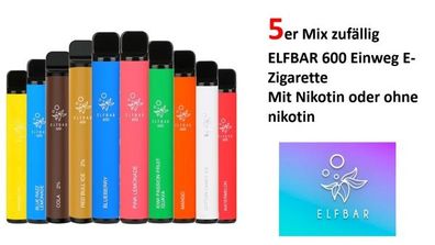 ELFBAR600 Einweg E-Zigarette ?Mit Nikotin oder ohne nikotin - 5er Mix zufällig ?
