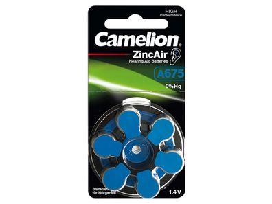 Knopfzelle Camelion, A675, Zink-Luft, 6er-Blister