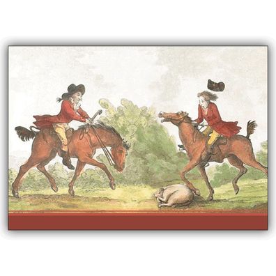 5x Reiter Grußkarten Klappkarten mit britischem Pferde Motiv, DIN A6 gefaltet, inkl.