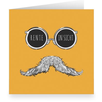 Coole Hipster Moustache Abschiedskarte im modernem Design, innen weiß: Rente in Sicht