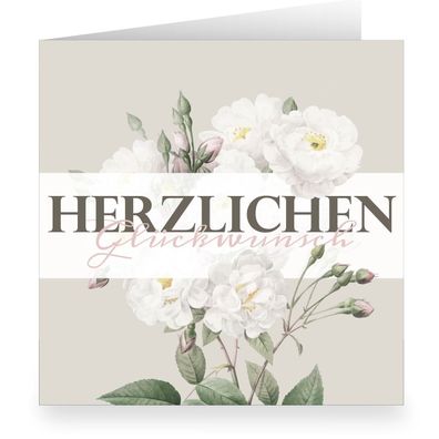 Elegante Vintage Rosen Grußkarte innen weiß: Herzlichen Glückwunsch - Q12096
