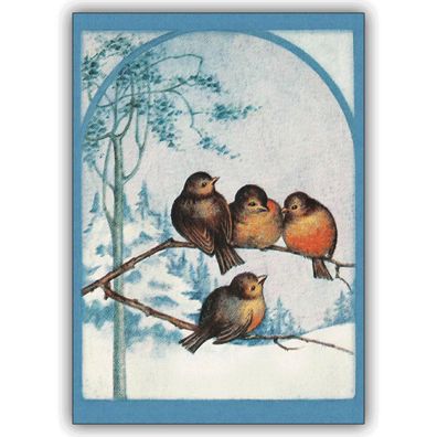 5er Set Weihnachts Klappkarten mit Vögeln im Schnee - 1 0 239