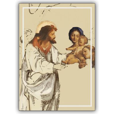 5x christliche Klappkarten zur Taufe Grußkarten mit Jesus und Kindern ? zauberhafte B