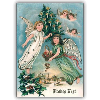 5x Vintage Karten zu Weihnachten mit Engeln: Frohes Fest - festliches Grußkarten Set