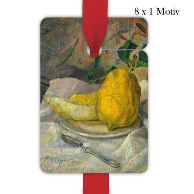 8 Gauguin Sommer Geschenkanhänger Tags mit Melone und Zitrone - A11398