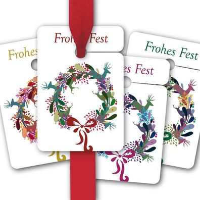 8 Geschenkanhänger mit modernem Weihnachtskranz: Frohes Fest - 1 A3281