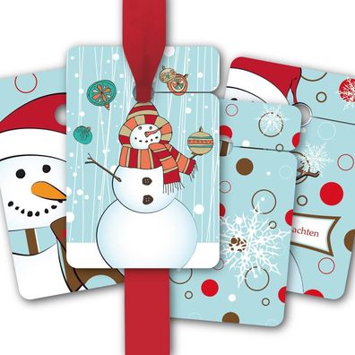 8 Geschenkanhänger mit modernen Schneemännern: Frohe Weihnachten - 1 A3252