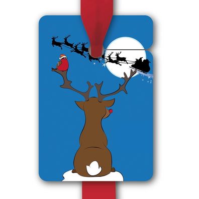 8 Geschenkanhänger mit Rudolf und Weihnachts Schlitten - 1 A3254