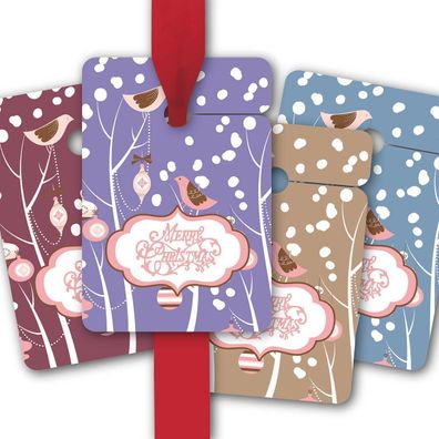 8 Geschenkanhänger mit süßen Vögeln im Schnee: Merry Christmas - 1 A3294