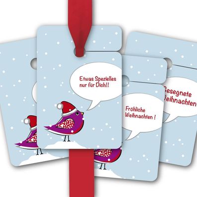 8 Geschenkanhänger mit Vögelchen im Schnee: Gesegnete Weihnachten - 1 A3285