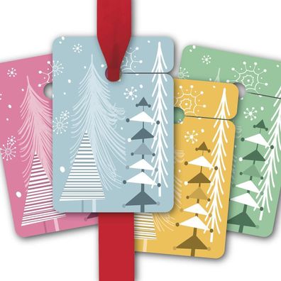 8 Geschenkanhänger mit Weihnachtsbäumen in fröhlichen Farben - 1 A3283