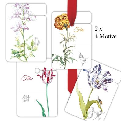 8 klassische Blumen Geschenkanhänger mit "Lilliput" Motiv: Für, passen zu Geschenkpap