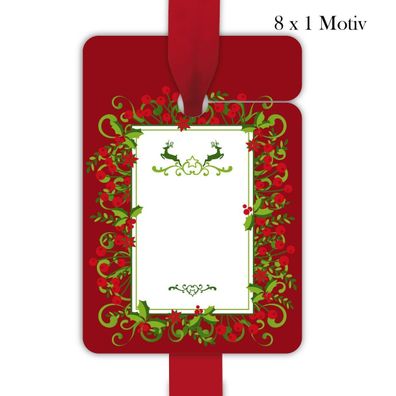 8 klassische rote Weihnachts Geschenkanhänger zu Weihnachten mit Hirschen und roten B