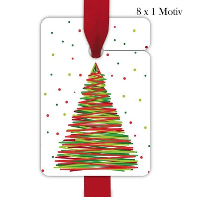 8 moderne Weihnachts Geschenkanhänger zu Weihnachten mit Weihnachtsbaum Format 10 x 6