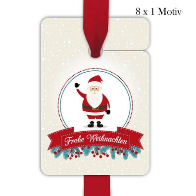 8 nette Weihnachts Geschenkanhänger zu Weihnachten mit winkendem Weihnachtsmann Santa