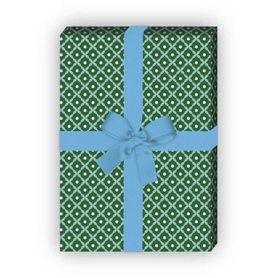 70er Retro Geschenkpapier Set mit kleinem Rauten Muster, grün - G8376, 32 x 48cm