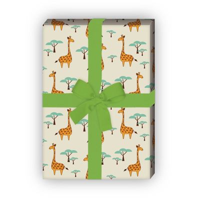 Afrika Geschenkpapier für liebevolle Geschenke mit Giraffen, beige - G8177, 32 x 48cm
