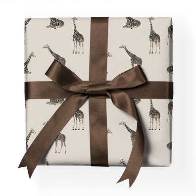 Afrika Geschenkpapier: feines Tier Geschenkpapier mit Giraffen, beige - G22137, 32 x