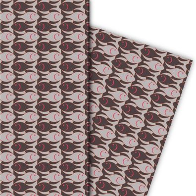Angler Geschenkpapier mit Fisch Mosaik, rosa - G8252, 32 x 48cm