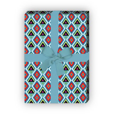 Batik Geschenkpapier Set, Dekorpapier mit gemalten Rhomben, hellblau - G8712, 32 x 48