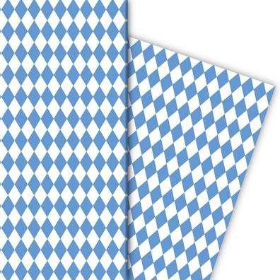 Bayrisches Geschenkpapier mit Rauten Muster in blau - G7215, 32 x 48cm