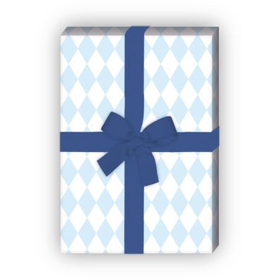 Bayrisches Geschenkpapier mit Rauten Muster in hellblau - G7216, 32 x 48cm