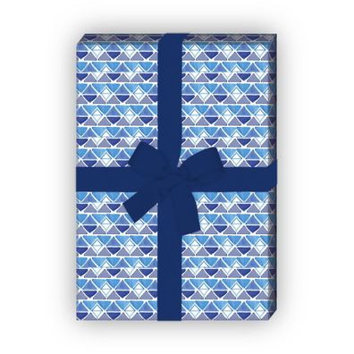 Blaues Geschenkpapier mit kleinen Aquarell Dreiecken - G8398, 32 x 48cm