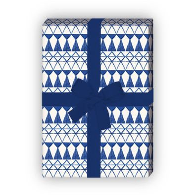 Blaues Geschenkpapier Set mit Aquarell Streifen Muster - G8393, 32 x 48cm