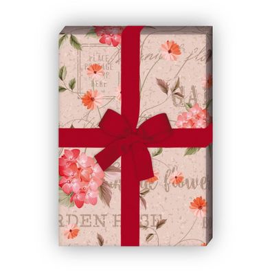 Botanisches Shabby Chic Geschenkpapier mit Blumen, rosa - G8144, 32 x 48cm