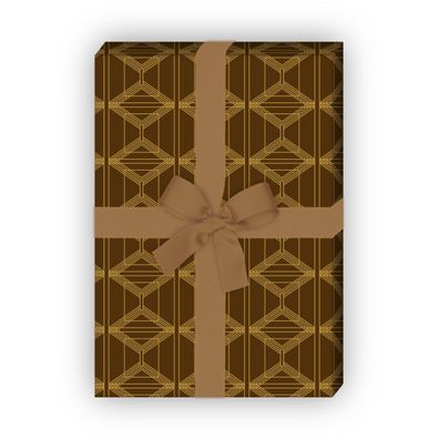 Braun gemustertes Geschenkpapier mit geometrischem Muster - G12357, 32 x 48cm