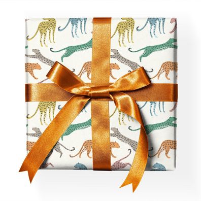 Bunters Wildlife Designer Tier Geschenkpapier mit bunten Geparden, beige bunt - G2214