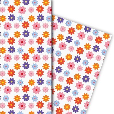 Buntes 70er Jahre Blumen Geschenkpapier im Retro Design, rosa - G8134, 32 x 48cm