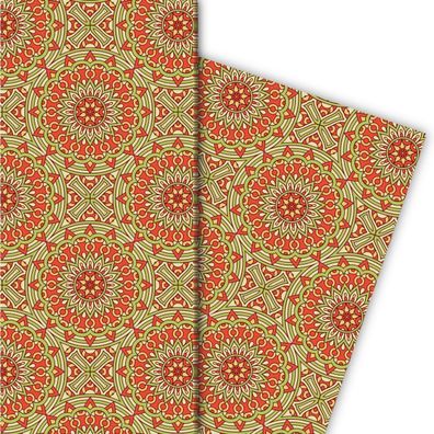 Buntes ethno Geschenkpapier im Boho Stil in rot grün - G7175, 32 x 48cm