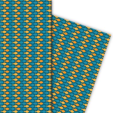 Buntes Geschenkpapier mit kleinen Fischen in orange - G6369, 32 x 48cm