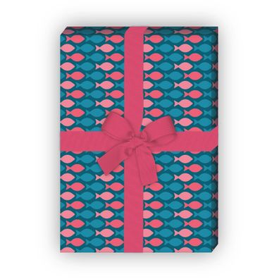 Buntes Geschenkpapier mit kleinen Fischen in rosa - G6368, 32 x 48cm