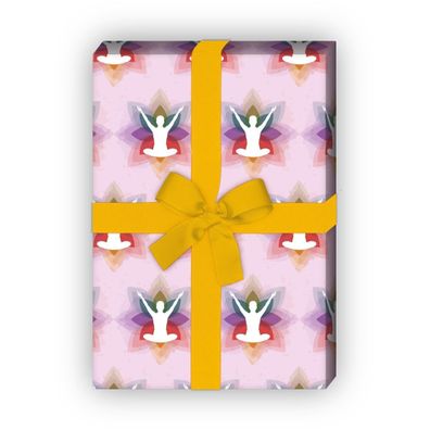 Buntes Yoga Geschenkpapier mit Meditation in Blüte auf rosa - G7503, 32 x 48cm