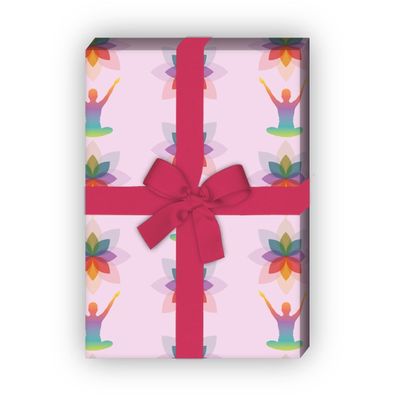 Buntes yoga Meditations Geschenkpapier mit Blüten auf rosa - G7500, 32 x 48cm