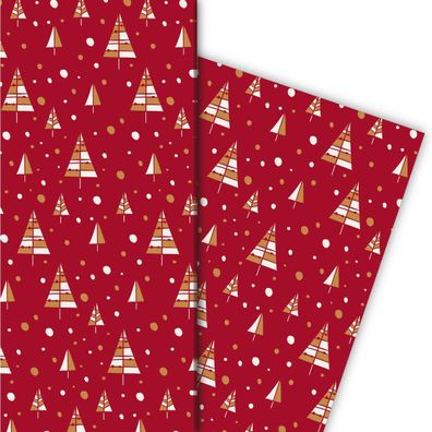 Cooles Designer Weihnachtspapier mit grafischen Weihnachtsbäumen, rot - G9829, 32 x 4
