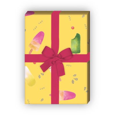 Cooles Sommer Geschenkpapier Set, Dekorpapier mit Eis am Stiel, gelb - G8793, 32 x 48