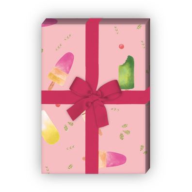 Cooles Sommer Geschenkpapier Set, Dekorpapier mit Eis am Stiel, rosa, - G8792, 32 x