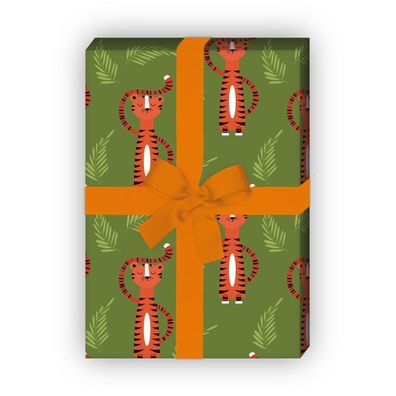 Cooles Tiger Geschenkpapier nicht nur für Kinder, grün - G8114, 32 x 48cm