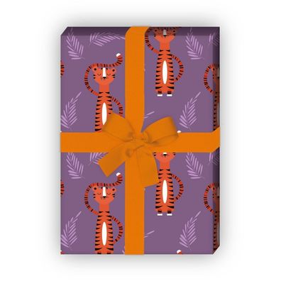 Cooles Tiger Geschenkpapier nicht nur für Kinder, lila - G8116, 32 x 48cm