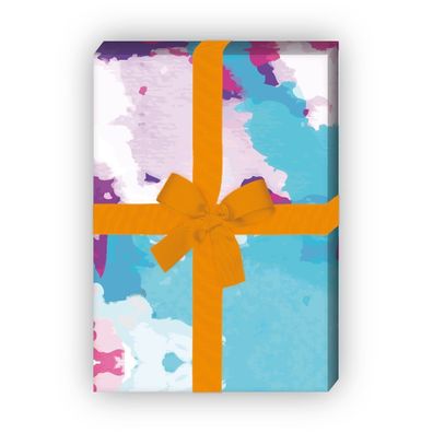 Cooles Wasserfarben Klecks Geschenkpapier in hellblau pink - G6252, 32 x 48cm