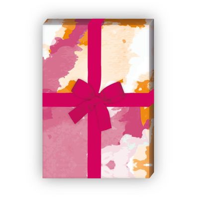 Cooles Wasserfarben Klecks Geschenkpapier in rosa orange - G6255, 32 x 48cm