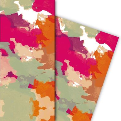Cooles Wasserfarben Klecks Geschenkpapier in rot orange - G6254, 32 x 48cm